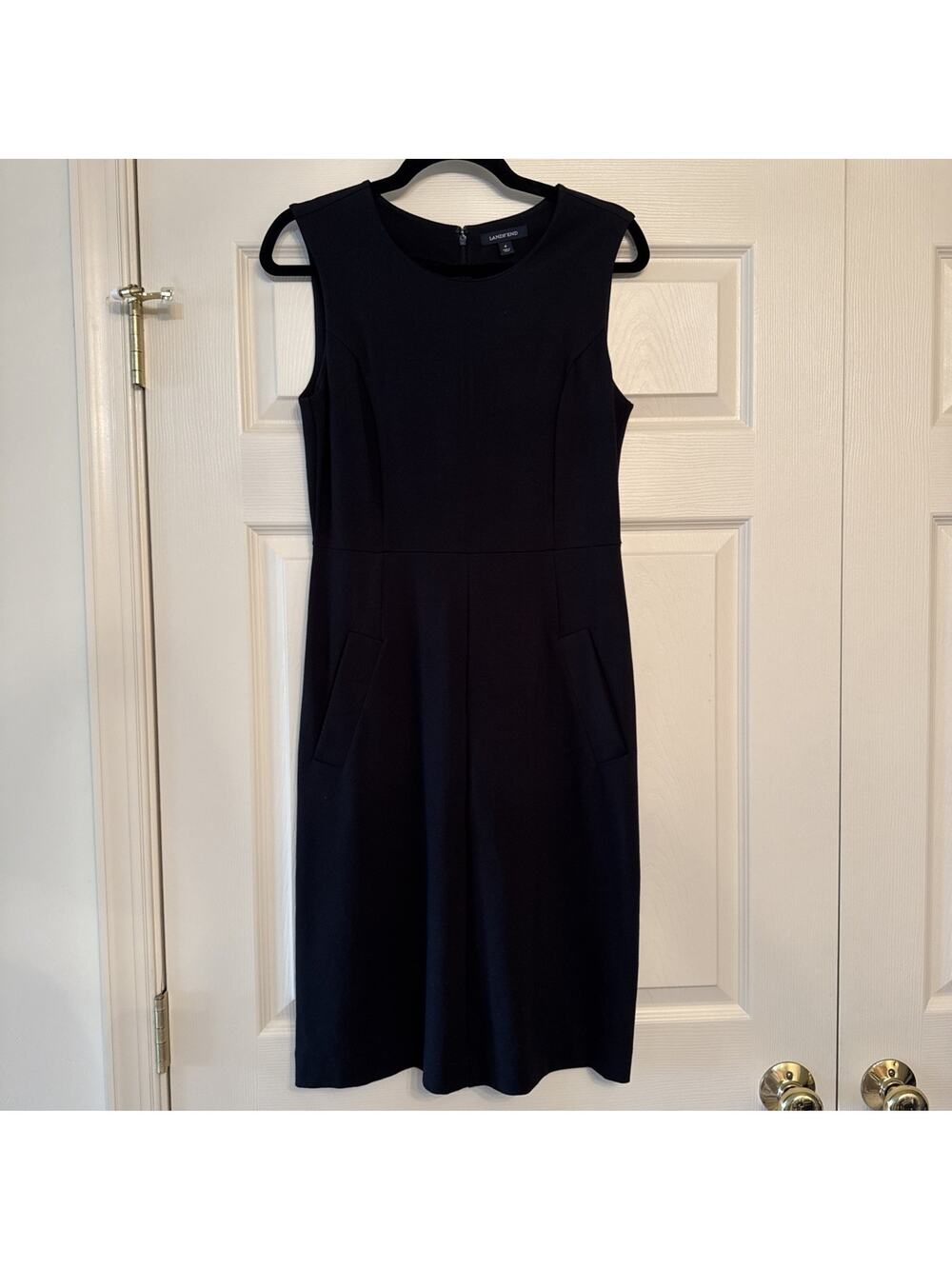 Lands End Womens Black Ponte Knit Sleeveless Pockets Career‎ Sheath Dress Size 4